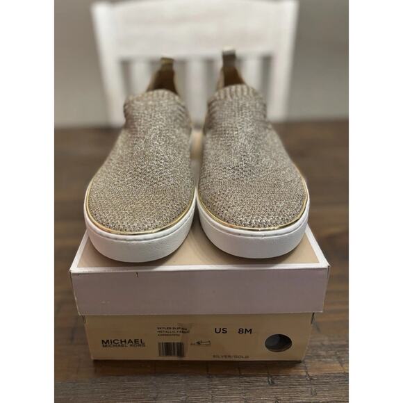 Michael Kors Juno Knit Slip On Sneaker Sparkle Gold Fashion Metallic 8M (NWB) - Picture 10 of 12